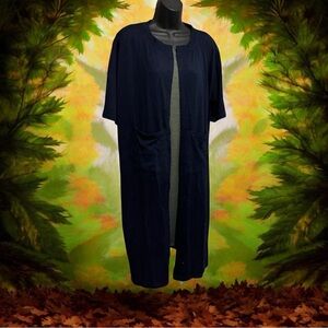 🍀2/$25 Z Avenue USA Ladies 2X (fits XL-1X) Navy Tunic-Length Cardigan